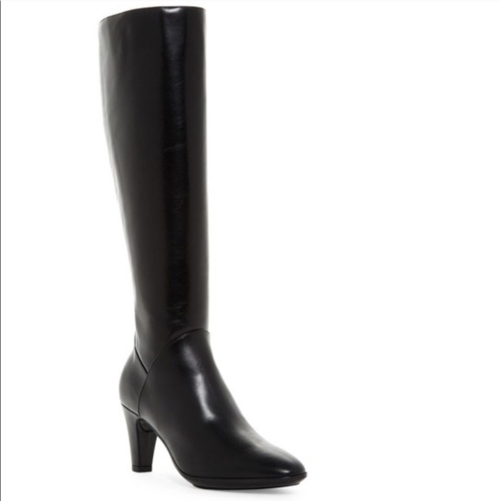 Aquatalia Danica Black Leather Knee-High Boots